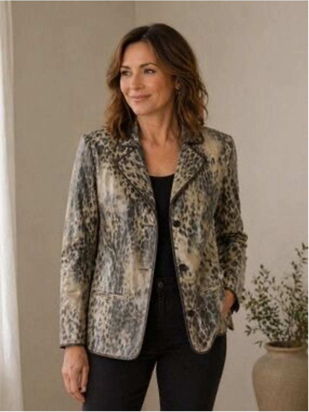 Chico's Gray Beige Leopard Print Blazer Jacket Women's Size 2 US Large - Picture 1 of 10